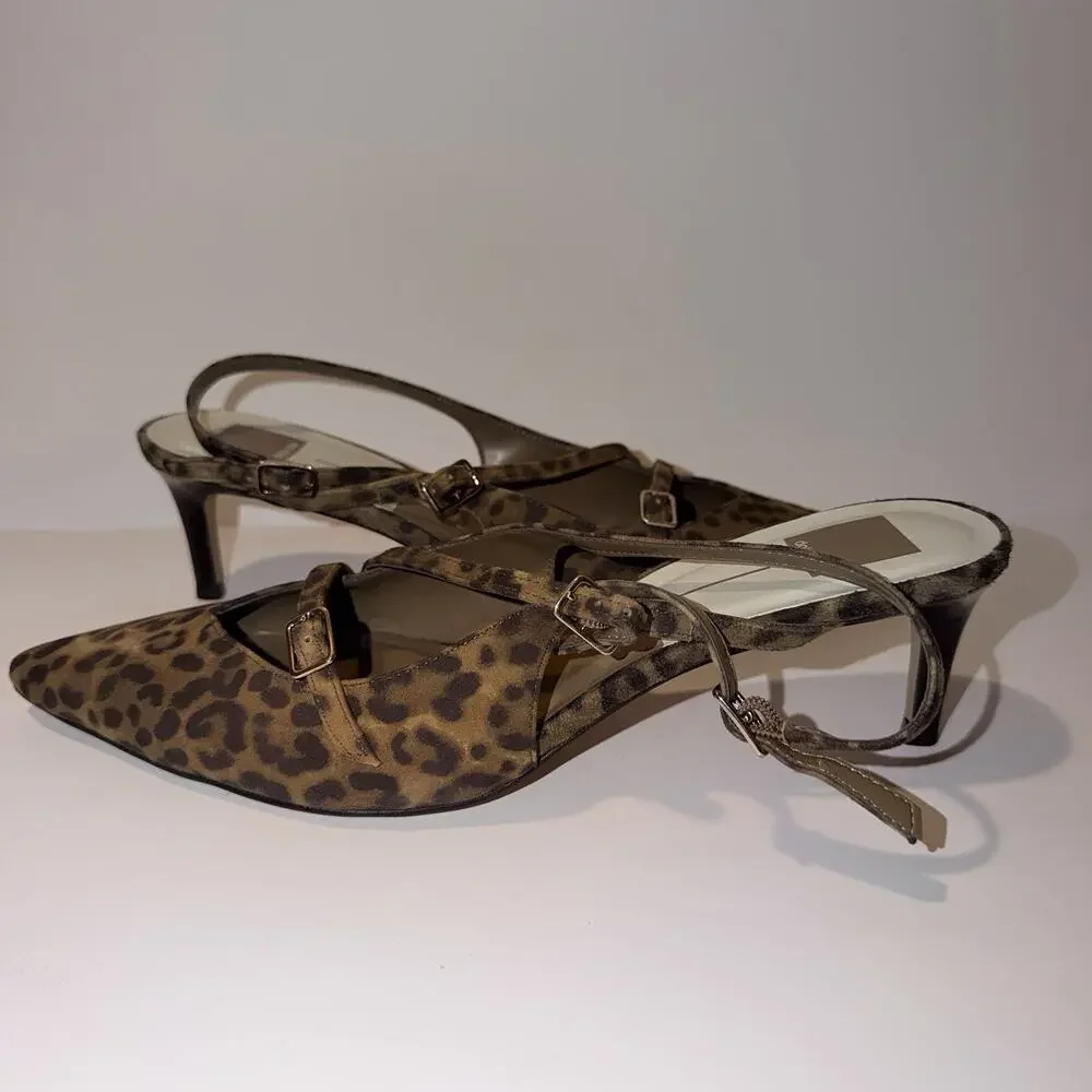 Pamla Mid Sling Back Heel in Leopard Suede Dolce Vita Size 11 Wide